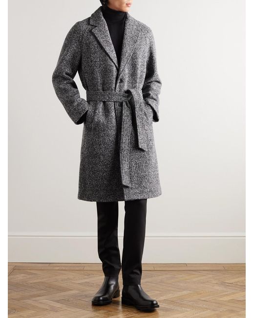 Mr P. Gray Belted Donegal Wool-Blend Bouclé Coat for men