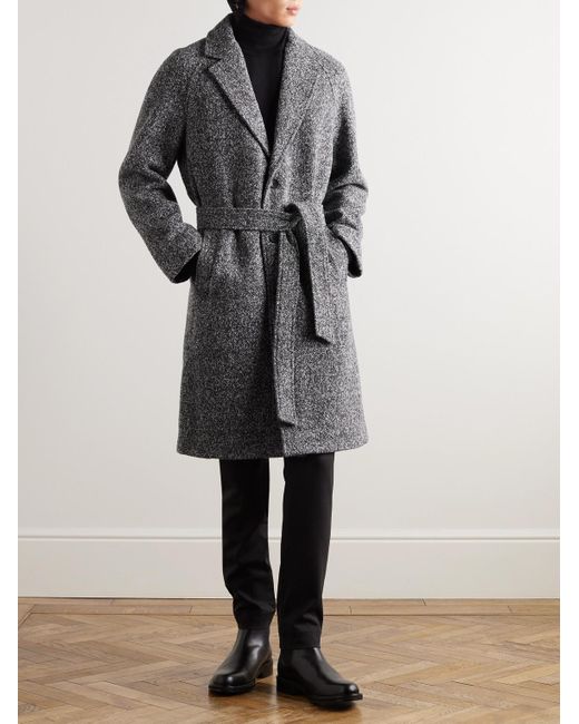 Mr P. Gray Belted Donegal Wool-blend Bouclé Coat for men