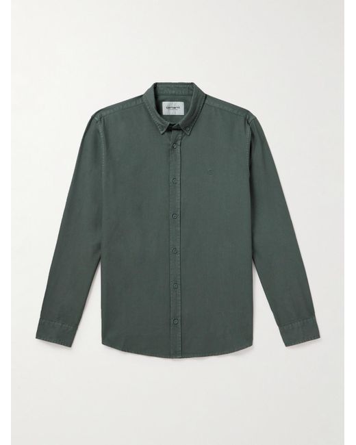Carhartt Green Bolton Button-down Collar Logo-embroidered Cotton Oxford Shirt for men