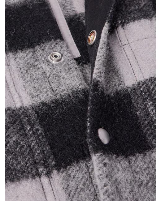 Rick Owens Karierte Hemdjacke aus gebürsteter Wolle in Gray für Herren