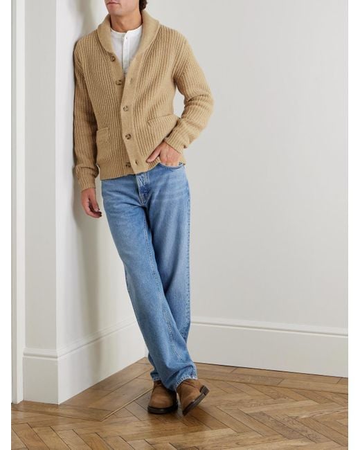 Hartford Natural Shawl-Collar Ribbed Wool Cardigan for men