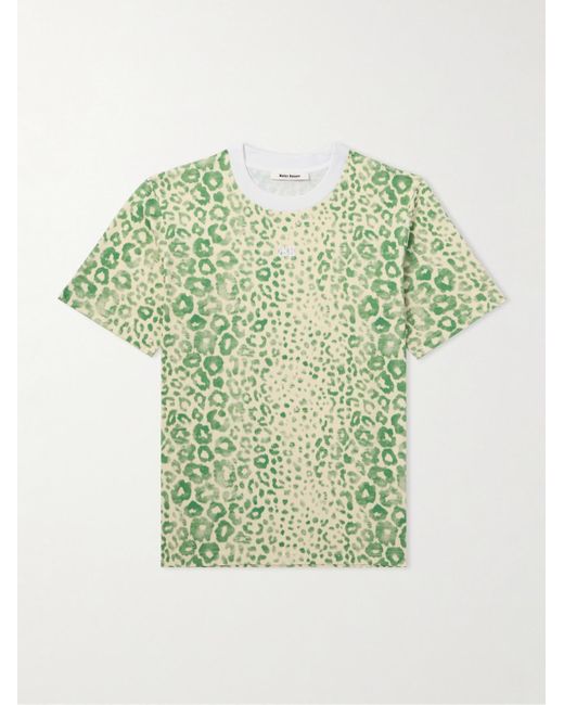 T-shirt in jersey di cotone biologico con stampa leopardata e logo ricamato Original di Wales Bonner in Green da Uomo
