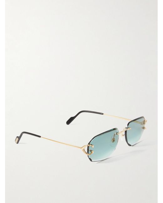 Cartier Signature C rahmenlose Sonnenbrille mit rechteckigem Rahmen und goldfarbenen Details in Metallic für Herren
