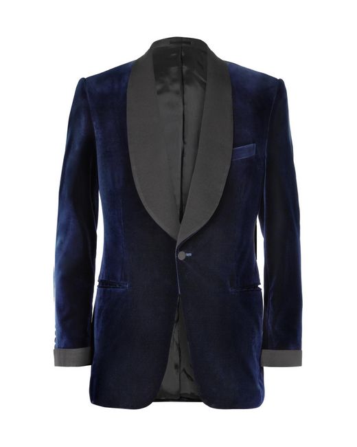 Kingsman Blue Velvet Smoking Jacket With Silk-Grosgrain Shawl-Collar for men