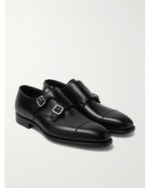 George Cleverley Black Thomas Cap-Toe Leather Monk-Strap Shoes for men