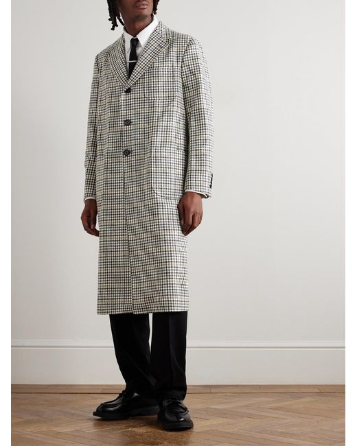 Thom Browne Gray Checked Wool-Tweed Coat for men