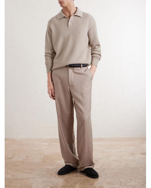 Lardini White Knitted Wool And Cashmere-Blend Polo Shirt for men