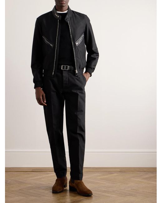 Tom Ford Black Leather-trimmed Wool And Silk-blend Bomber Jacket for men