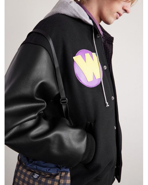 (w)taps Black Logo-Appliquéd Panelled Melton Wool-Blend Jacket for men