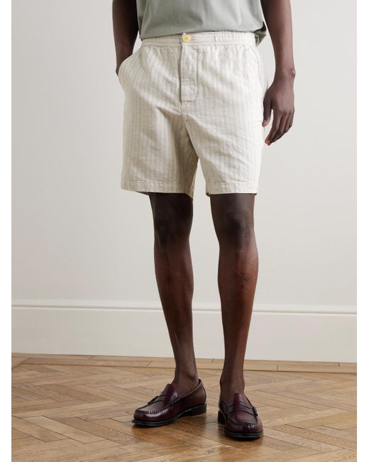 Oliver Spencer White Osborne Straight-Leg Striped Linen And Cotton-Blend Shorts for men