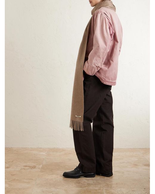 Logo-Appliquéd Fringed Cashmere Scarf di Auralee in Natural da Uomo