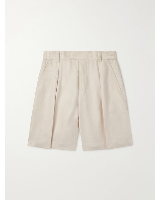 Loro Piana Natural Reinga Wide-Leg Pleated Linen-Twill Bermuda Shorts for men
