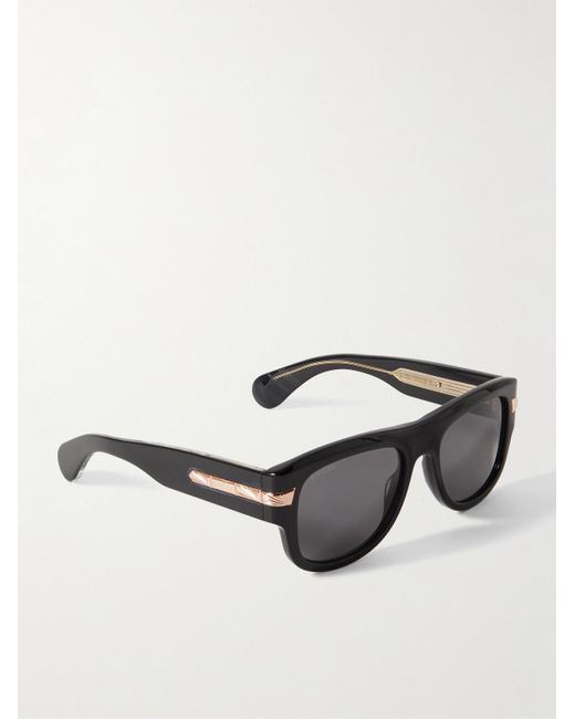 Gucci Sonnenbrille mit eckigem Rahmen aus Azetat mit goldfarbenen Details in Black für Herren