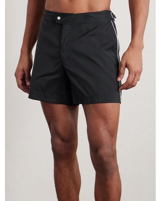 Tom Ford Black Straight-Leg Mid-Length Piped Swim Shorts for men