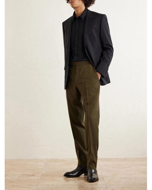 Tom Ford Green Atticus Straight-Leg Wool, Cashmere And Silk-Blend Canvas Suit Trousers for men