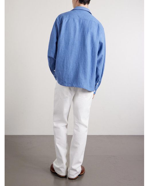 Carrow Convertible-Collar Wool And Linen-Blend Shirt di Visvim in Blue da Uomo