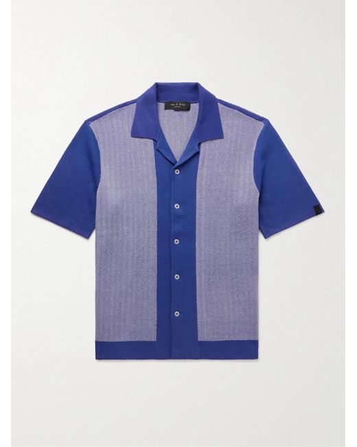 Rag & Bone Blue Avery Camp-collar Herringbone Jacquard-knit Shirt for men