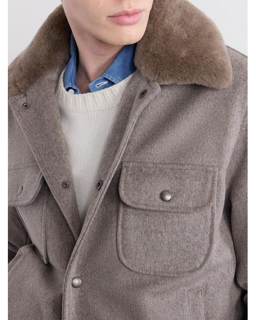 Golden Bear Gray Sherling Trim Wool Bomber Jacket for men