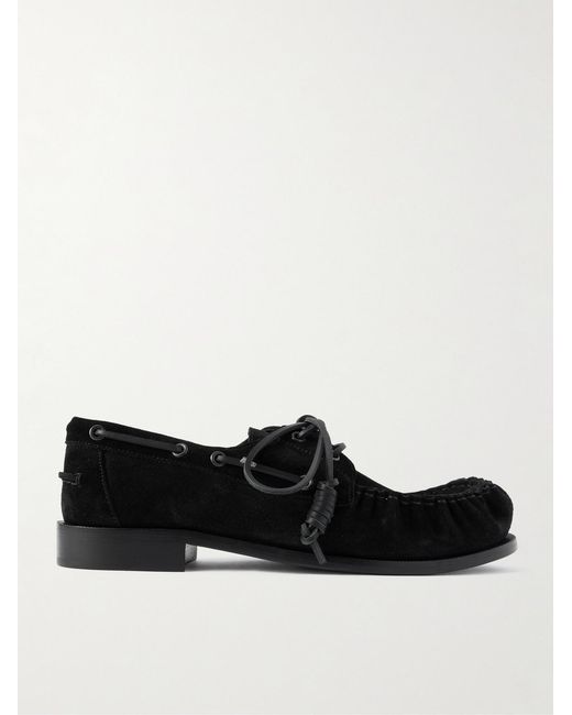 Dries Van Noten Black Leather-Trimmed Suede Boat Shoes for men
