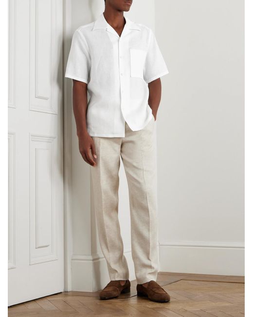 Zegna Hemd aus "Oasi"-Leinen mit wandelbarem Kragen in White für Herren