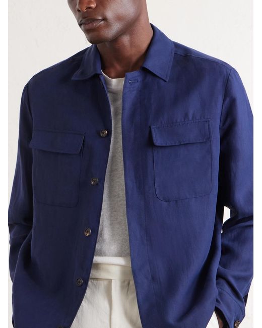 Eleventy Blue Lyocell And Linen-blend Shirt for men