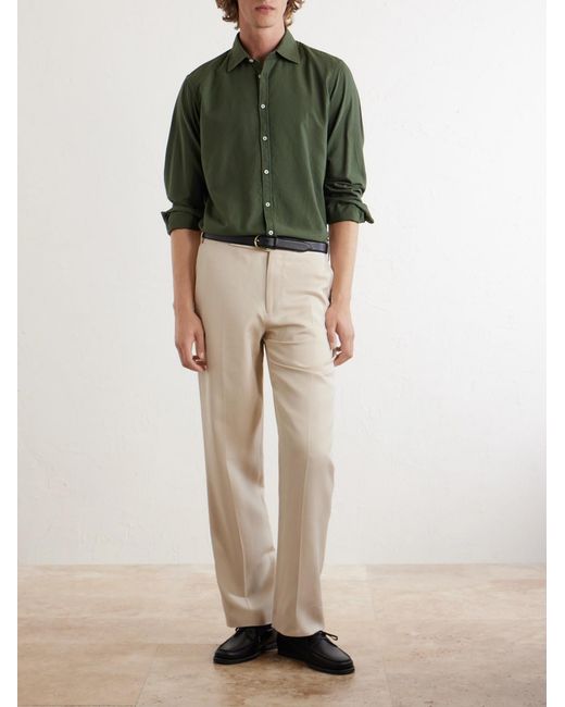 Massimo Alba Green Genova Cotton-Chambray Shirt for men