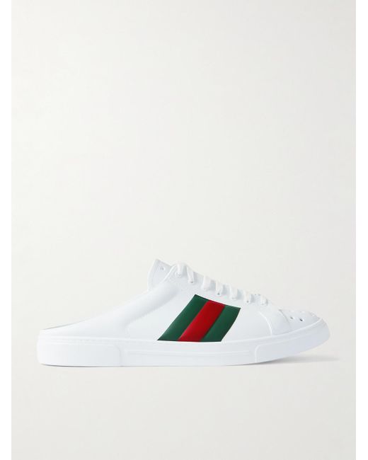 Gucci White Ace Perforated Striped Rubber Slip-on Sneakers for men