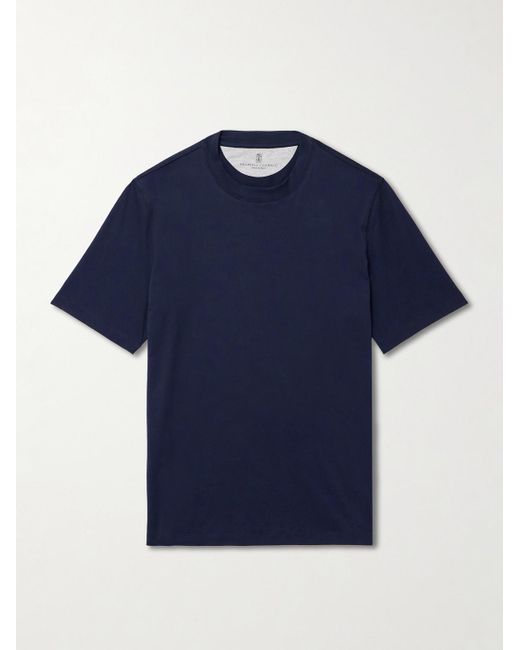Brunello Cucinelli Blue Cotton-Jersey T-Shirt for men