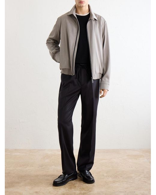 Brioni Natural Leather-Trimmed Wool-Twill Blouson Jacket for men