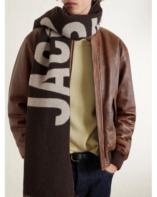 Logo-Print Fringed Wool Scarf di Jacquemus in Brown da Uomo