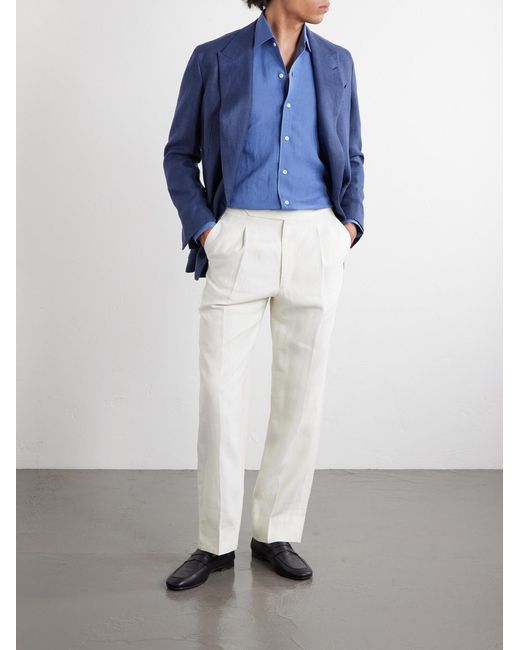 Thom Sweeney Blue Linen Shirt for men