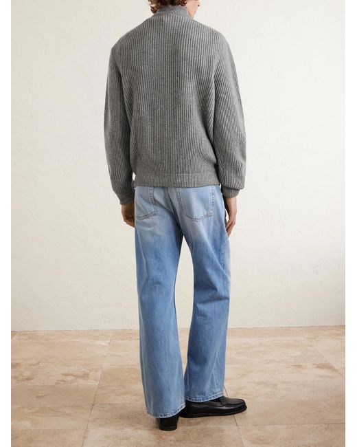 Umit Benan Gray Matt Ribbed Cashmere Zip-up Cardigan for men