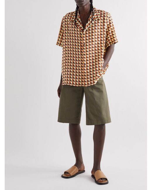 Valentino Garavani Brown Camp-Collar Printed Silk-Satin Shirt for men