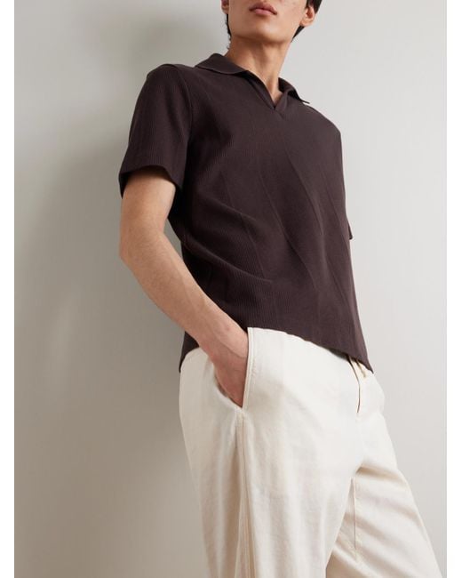 Mr P. Brown Jonny Open-Collar Pointelle-Knit Cotton Polo Shirt for men
