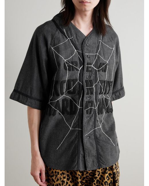 Kapital Gray Embroidered Felt-Trimmed Cotton And Wool-Blend Shirt for men