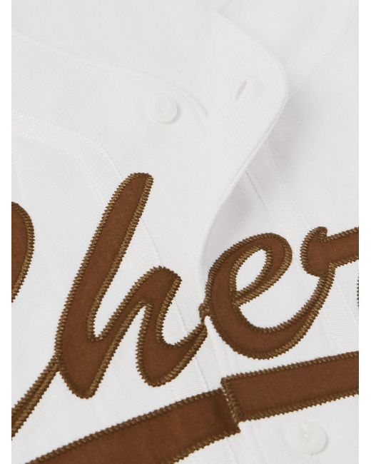 CHERRY LA Gray Logo-appliquéd Striped Cotton-twill Shirt for men