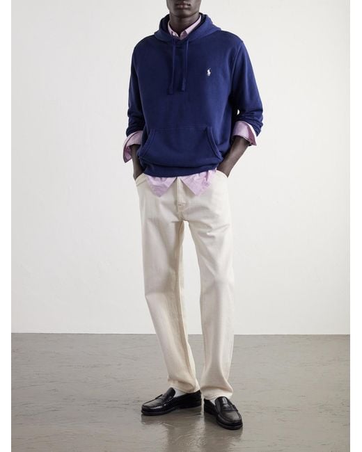 Polo Ralph Lauren Blue Logo-Embroidered Cotton-Jersey Hoodie for men