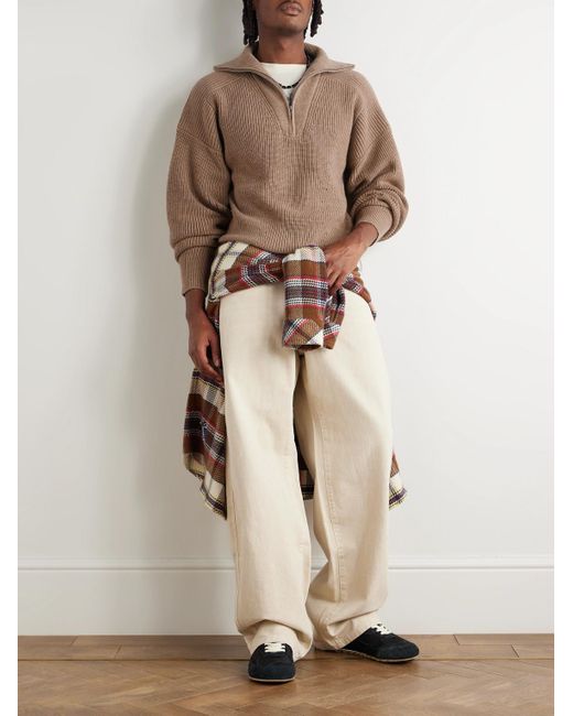 Isabel Marant Natural Benny Ribbed Merino Wool Half-Zip Sweater for men