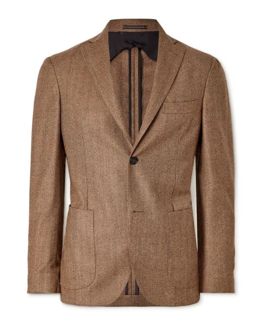 Slowear Brown Incotex Herringbone Wool Blazer for men