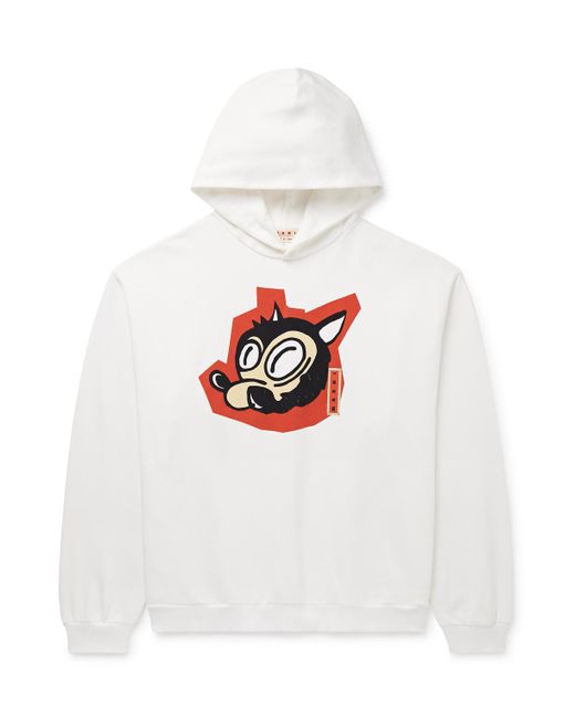 Marni White Oversized Logo-Appliquéd Printed Cotton-Jersey Hoodie for men