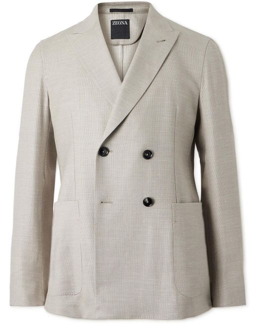 Zegna Gray Double-breasted Woven Blazer for men