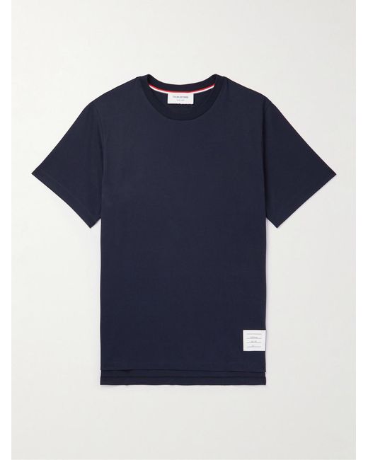 Thom Browne Blue Logo-appliquéd Cotton-jersey T-shirt for men