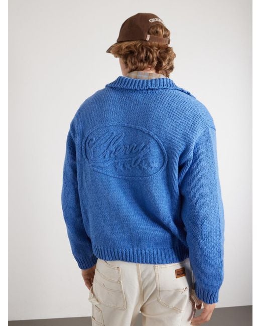 CHERRY LA Blue Logo-Embroidered Cotton Zip-Up Cardigan for men