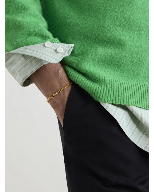 Mikia Natural Gold-plated Sterling Silver Emerald Chain Bracelet for men