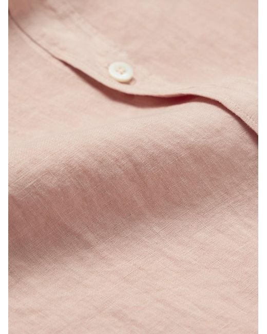 Canali Pink Garment-Dyed Linen Shirt for men