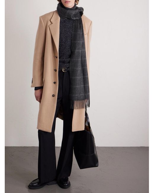 Dunhill Gray Fringed Checked Cashmere Scarf for men