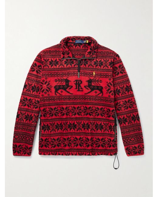 Polo Ralph Lauren Printed Embroidered Recycled-fleece Half-zip Sweatshirt for men