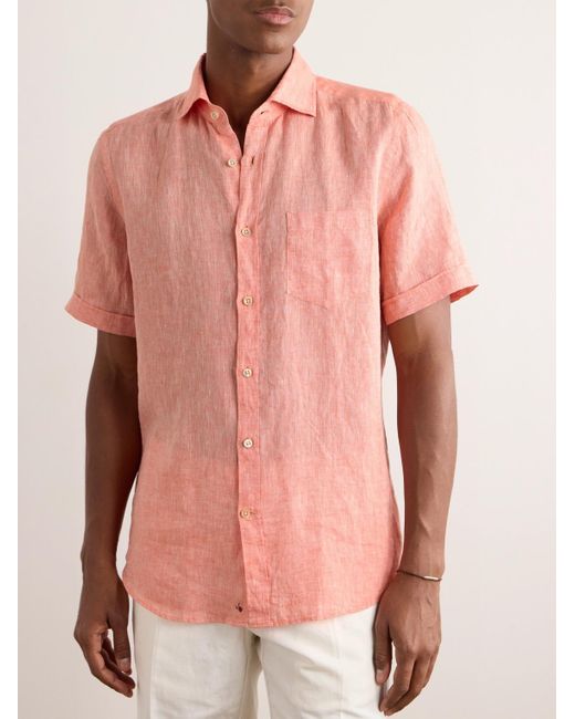Incotex Glanshirt schmal geschnittenes Hemd aus Leinen in Pink für Herren
