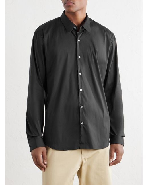 James Perse Black Stretch Cotton-Blend Poplin Shirt for men