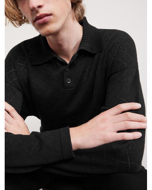 Bode Black Anisette Pointelle-knit Cotton Polo Shirt for men